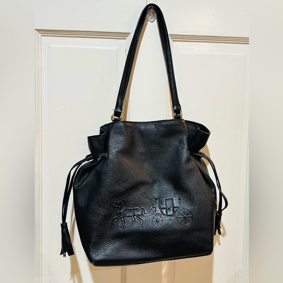 COACH Andy Tote Horse & Carriage Black Leather Luxury Designer Premium Classic - Picture 3 of 14